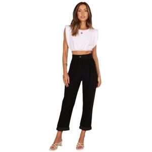 PETAL & PUP Corduroy Talaren Cropped Ankle Pants Black High Rise 4 Fall Winter
